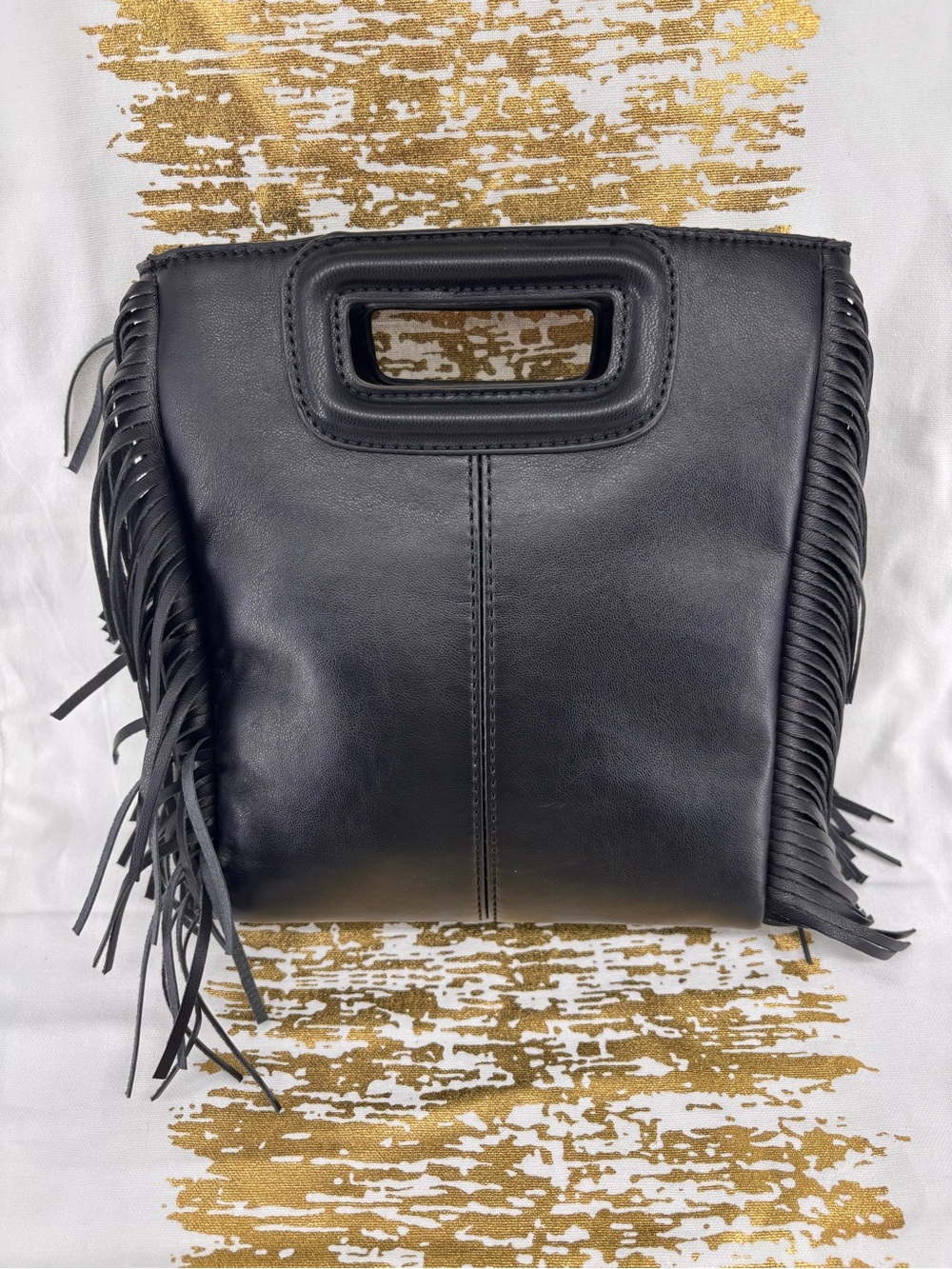 Faux leather fringe Black Bag 8x8 Excellent condition Cowgirl Rodeo Fall Holiday